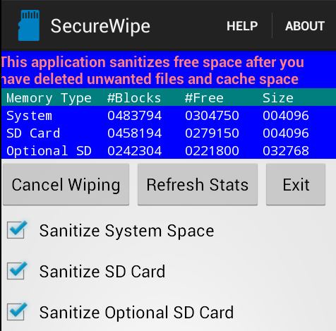 Secure Wipe Interface